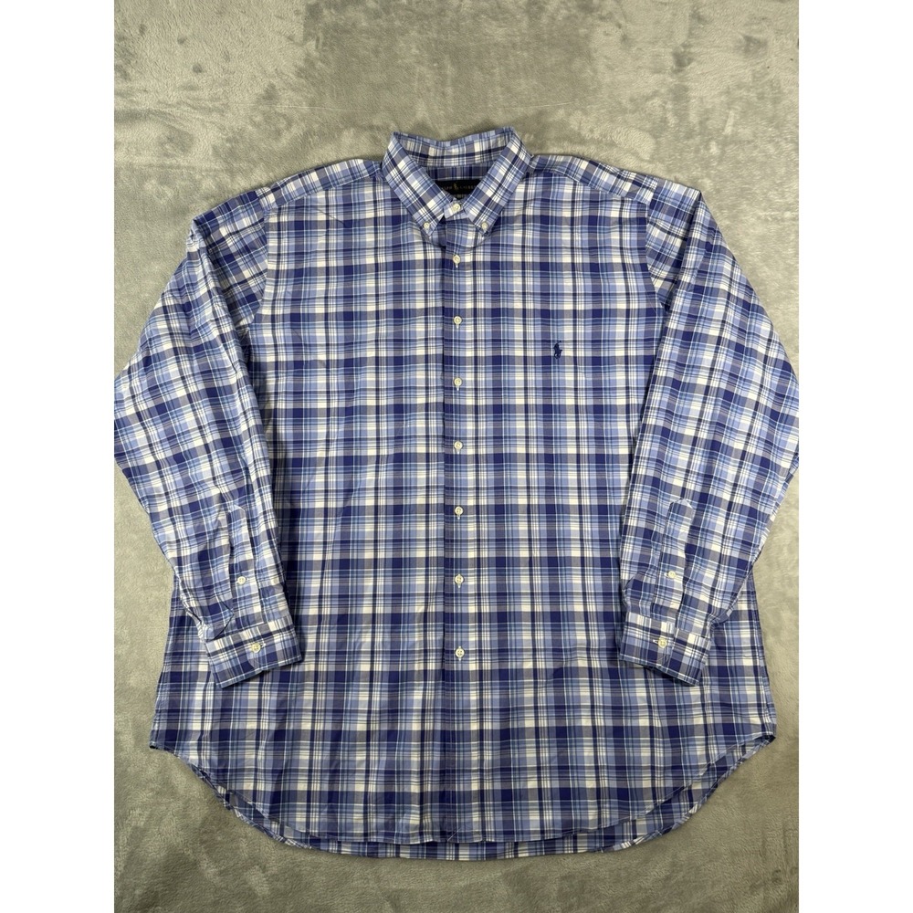 Ralph Lauren Shirt Men's 2XL Tall Blue Plaid Long Sleeve Button Up
